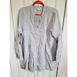 J. Jill XL Love Linen Gray‎ Linen Tunic Roll Tab Slv V-Neck Button Front Hi-Lo